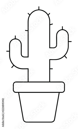 Cactus in pot vector line icon desert plant outline symbol succulent graphic element.