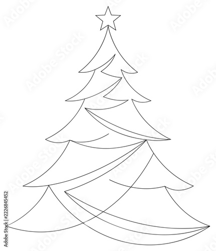 Christmas tree line art illustration winter holiday decoration pine drawing continuous.