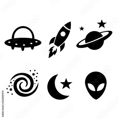 Space and Alien silhouette Icons Set