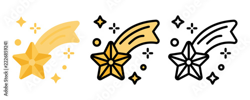 Shooting star with magic sparkles and celestial tail in flat design falling night sky illustration background astronomy universe