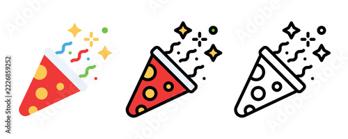 Festive party popper bursting with confetti shapes flat design graphic celebration illustration colorful decorative birthday