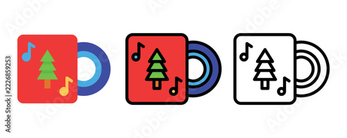 Red music box with christmas tree illustration and notes musical note holiday gift sound player audio device festive toy