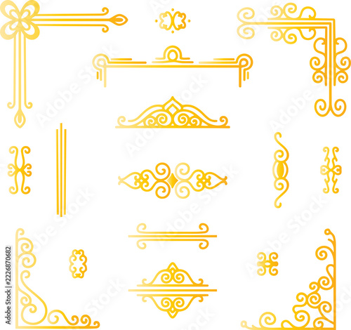 Obraz na plátně Set of assorted golden decorative corners and symmetric flourishes for elegant