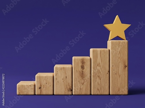 Wooden blocks stacked ascending with golden star on top