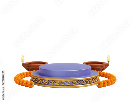 Diwali Diyas and Marigold Festive Podium With Ornate Gold Trim For Product Display