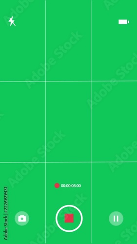 Smartphone Video Recording Screen Interface with Rule of thirds and Camera Controls Animation. Green screen, Vertical video, 4K resolution.