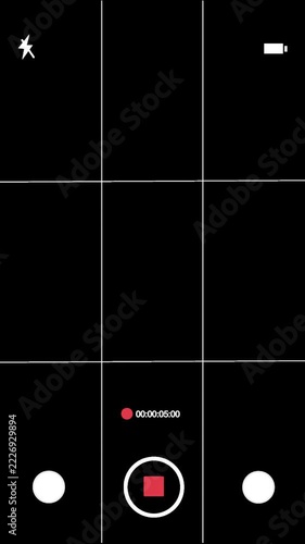 Smartphone Video Recording Screen Interface with Rule of thirds and Camera Controls Animation. Transparent Background, Vertical video, 4K resolution.