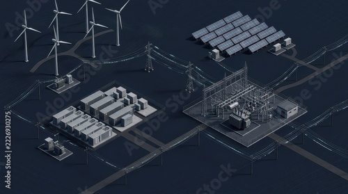 Isometric 3d Illustration Of Renewable Energy Power Grid Infrastructure