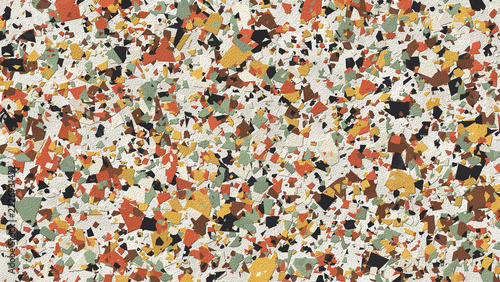 Terrazzo texture, multicolor chips on white, speckled stone floor pattern background