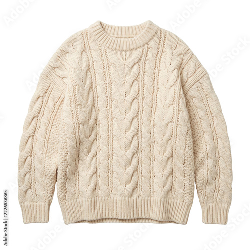Cream Cable-Knit Crewneck Sweater Illustration