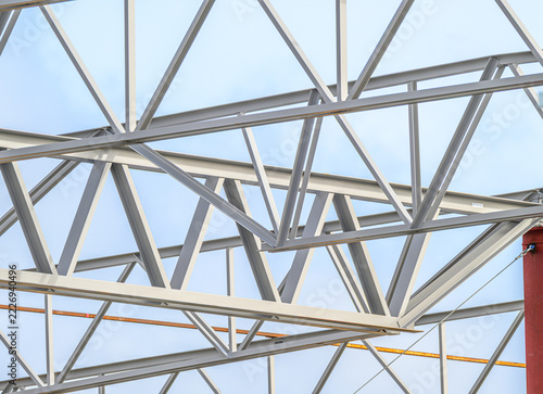 Obraz na plátně Close view of steel trusses on construction site.