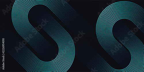 Dark blue abstract background with glowing geometric lines. Modern shiny blue diagonal rounded lines pattern. blue background. Futuristic technology concept. Suit for cover, poster, presentation,