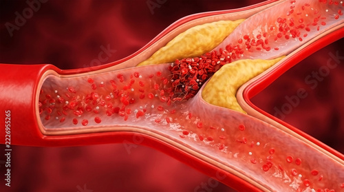 Atherosclerosis Cholesterol Plaque in Human Artery 3D Medical Illustration Showing Blocked Blood Flow and Heart Disease Health Care Concept