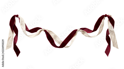 Fotografie Draped red velvet and linen holiday ribbon garland