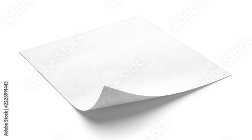 Office stationery blank sticky note with curled corner on a clean
