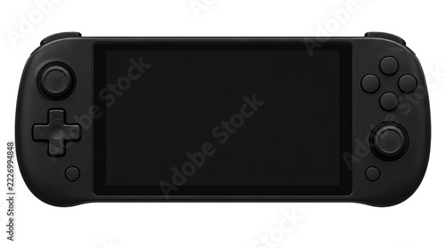 Black handheld video game console isolated on transparent background