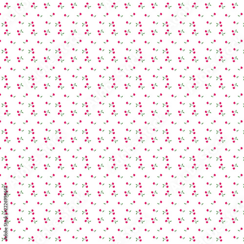 Seamless pattern with cute red cherries on, vector illustration, repeating fruit background for textile, wallpaper, wrapping paper, fabric design