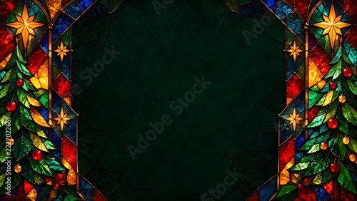 Elegant dark green background with colorful stained glass floral border