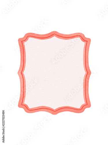 Peach watercolor decorative blank label with double border on a transparent background