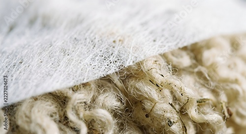 Macro texture of a microporous waterproof membrane over coarse natural sheep wool
