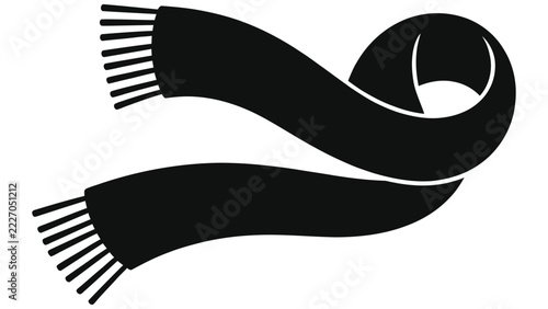 Knit Scarf Flowing in Wind Vector Icon - Black Winter Neck Scarf with Fringe Silhouette Isolated on White Background for Cold Weather Apparel, Fashion, and Cozy Season Design