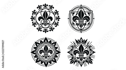 Vintage heraldic fleur de lis royal emblem set for branding