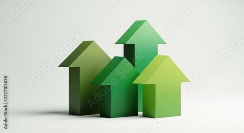 Green 3d isometric bar chart or graph