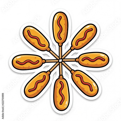 Cartoon Illustration of Miniature Corn Dogs Arranged in a Circle