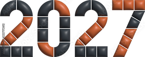 2027 numeric year design composed of alternating dark grey and rustic orange cube segments