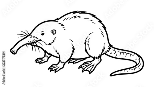 Obraz na plátně Golden Mole Illustration: A stylized illustration of a golden mole, a small burrowing mammal with a distinctive elongated snout and tiny eyes, depicted in a simple line art style