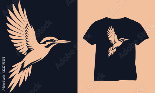 Minimalist Flying Kingfisher Bird Vector Illustration Isolated on Dark Background – Modern Elegant Wildlife Logo Design and Graphic Icon Concept