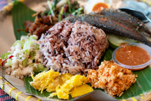 Nasi linopot brown rice, fried mackerel, hinava, bambangan, tuhau and stir fried wild onion Sabah Kadazan Dusun Food