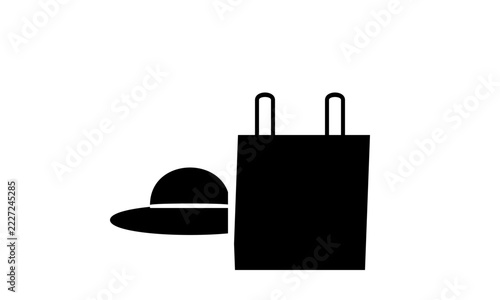 Minimalist Tote Bag and Sun Hat Icon Vector Pictogram Illustration