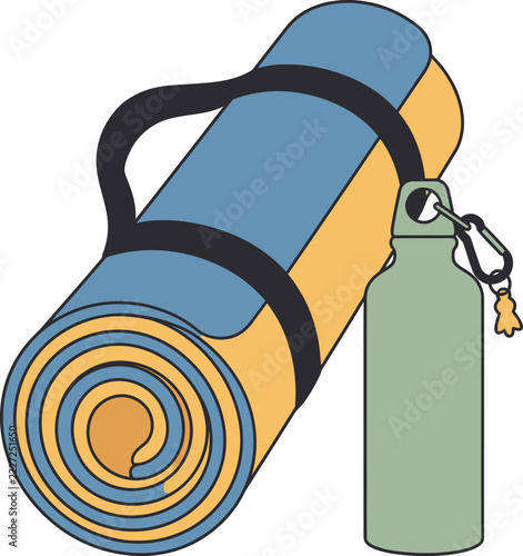 Rolled Yoga Mat with Carrying Strap and Reusable Water Bottle
