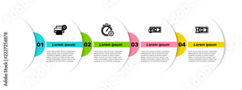 Set line Printer setting, Time management, Fast payments and . Business infographic template. Vector