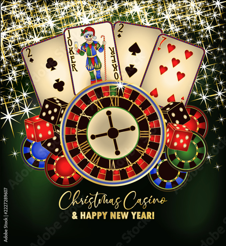 New 2027 Christmas casino poker cards with joker, vector illustration