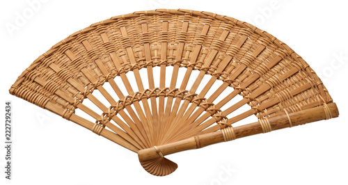 Fotografie Open woven bamboo hand fan on transparent background