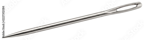 Large sewing needle with elongated eye on transparent background