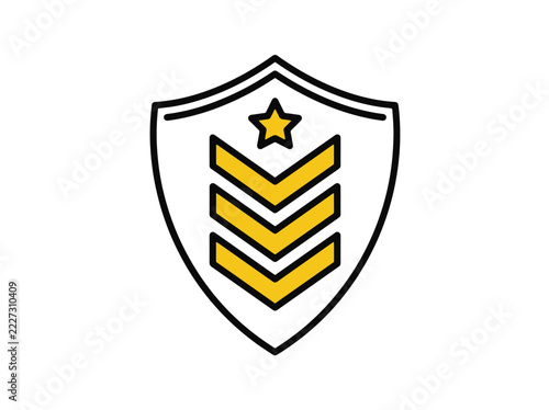 Military shield rank icon with star and chevrons