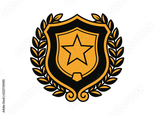 Gold shield emblem with star and laurel wreath