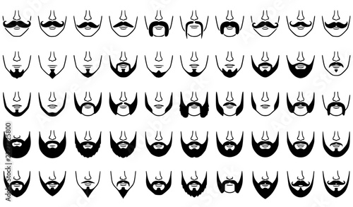 Fotografie Barber Shop Mustache and Beard Icons - 50 Vector Collection