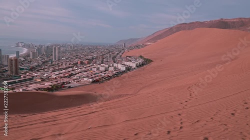 Panoramic View of Iquique City and Pacific Ocean from Cerro Dragon Sand Dune, Chile   