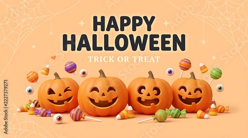 Halloween festive wreath featuring small orange and white pumpkins black bats creepy spiders eerie ghosts and spooky silver letters arranged in a circular design against bright yellow background