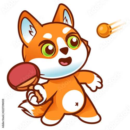 Cute Fox Playing Ping Pong, Cartoon Animal Character with Table Tennis Paddle and Ball Vector Illustration