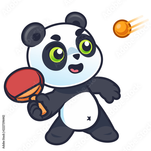 Cute Panda Playing Ping Pong, Cartoon Animal Character with Table Tennis Paddle and Ball Vector Illustration