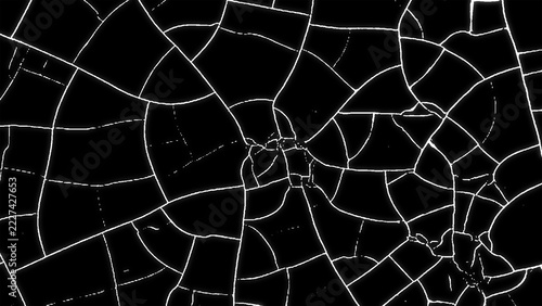 Black Abstract Polygon Pattern with White Cracked Lines