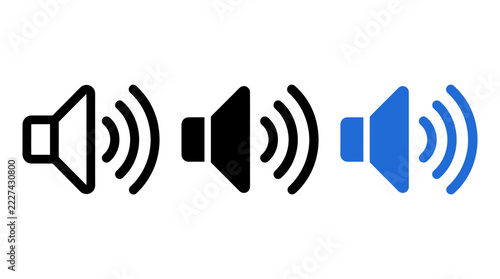 Three variations of speaker volume control icons used for digital audio