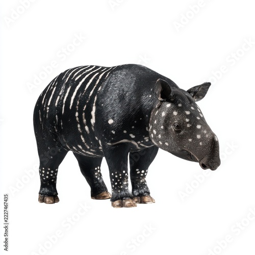 Full Body View Of A Young Malayan Tapir Isolated On A White Background