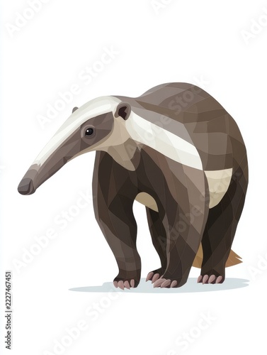 Geometric Low Poly Anteater Illustration On Isolated White Background With Soft Brown Tones