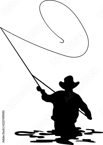 Fly fishing, fisherman, perch fishing, catching fish, fisherman catching a fish, fishing, fish, fishing rod, vector,
